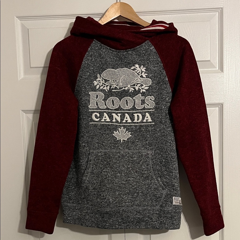 Roots Women's Charcoal and Burgundy Hoodie